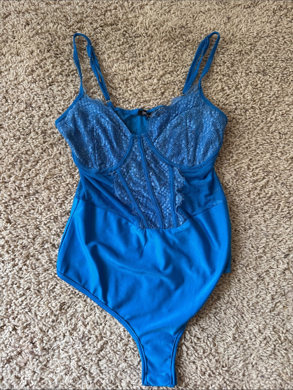 Boohoo Bright Blue Lace Underwire Bodysuit